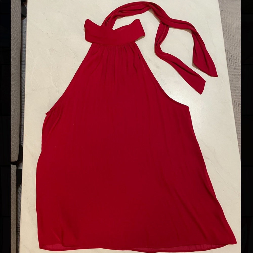 Red Silk High Neck Halter Top